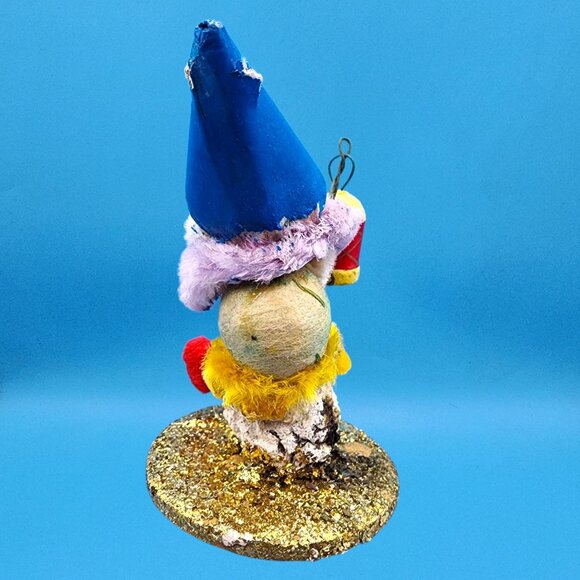 Vintage 1950s Putz Gnome Lantern Ornament Japan Elf Blue Hat Chenille Holiday - Picture 6 of 10